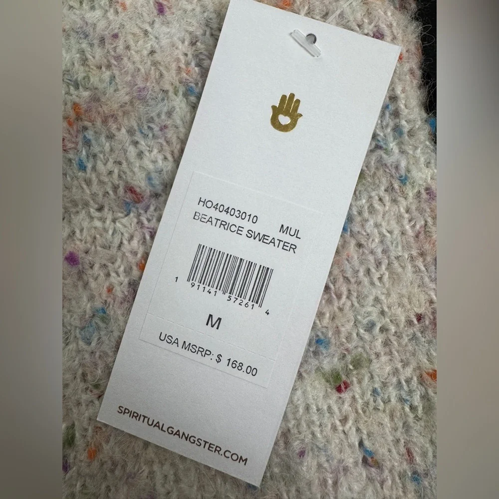 NWT Spiritual Gangster Beatrice Peace Out Wool Blend Speckled Sweater in Birch M